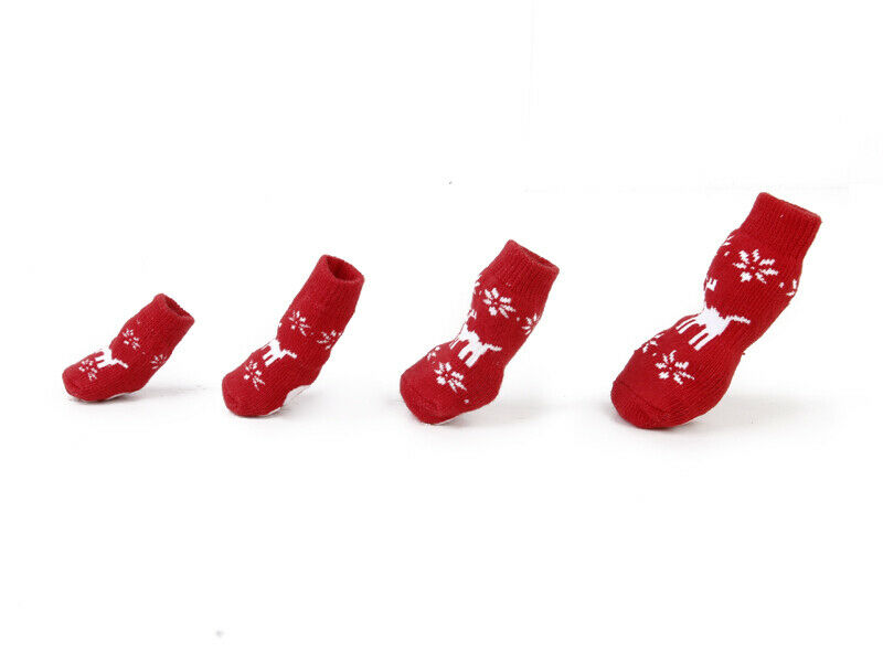 Christmas Reindeer Pet Dog Puppy Cat Non-Slip Socks with Paw Prints Size S