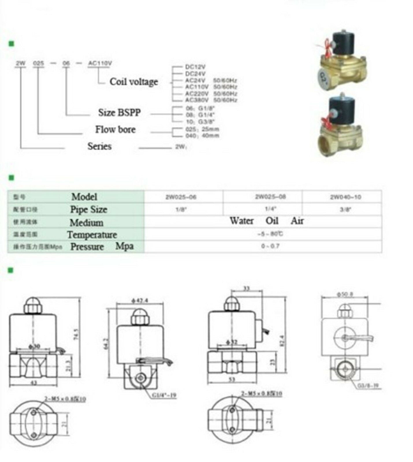 Water Air Gas Fuel NC Solenoid Valve 1/8" BSPP 12VDC