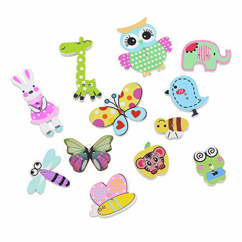 50PCS Mixed Animal 2 Holes Craft Wooden Buttons Sewing Scrapbooking Cloth DIY