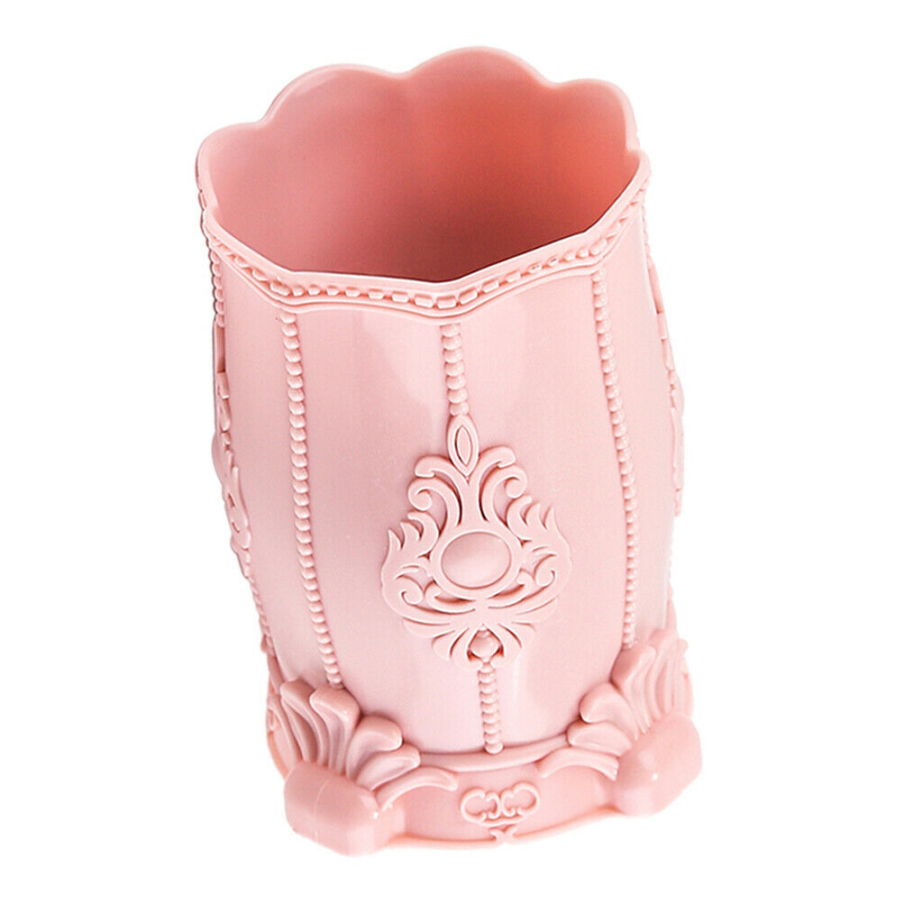 Embossed Makeup Brushes Holder Countertop Vanity Pen Organizer Cup Case Pink