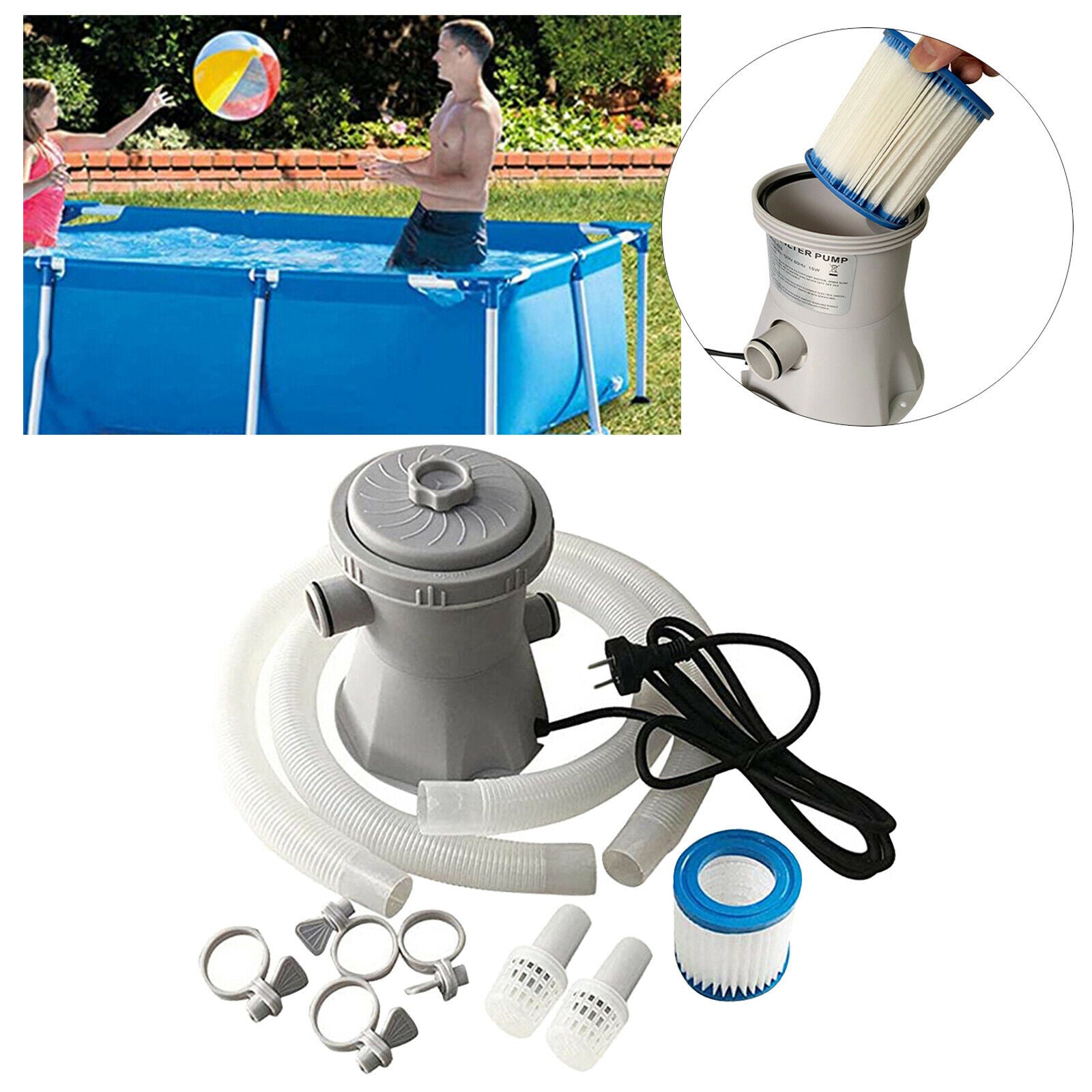 Electric Filter Pump For Pools Paddling Pool Water Cleaner with Accessories