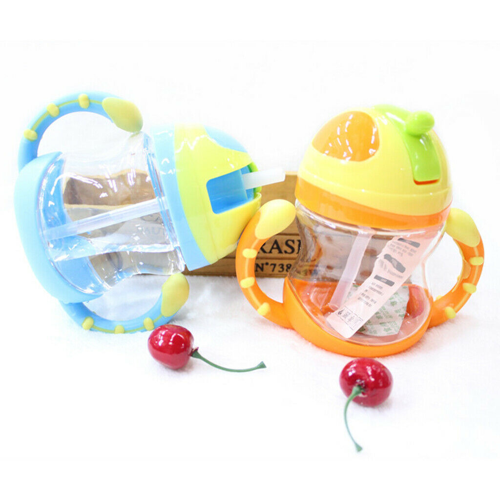 Baby Kids Bottle Straw Cup Sippy Cups with Handle Orange