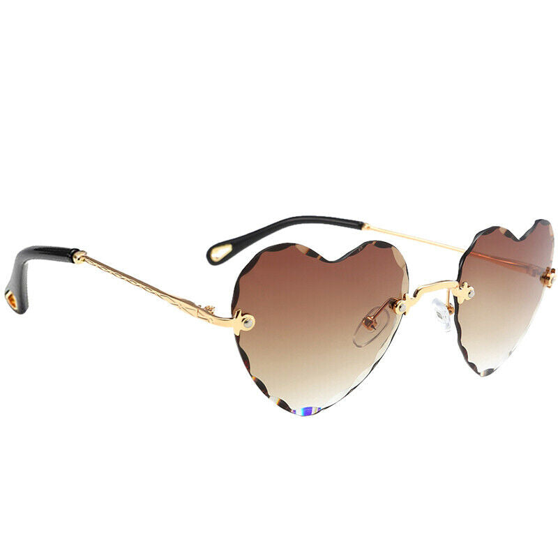 2PCS Heart Shaped Rimless Sunglasses Retro Tinted Lens Eyewear Anti UV