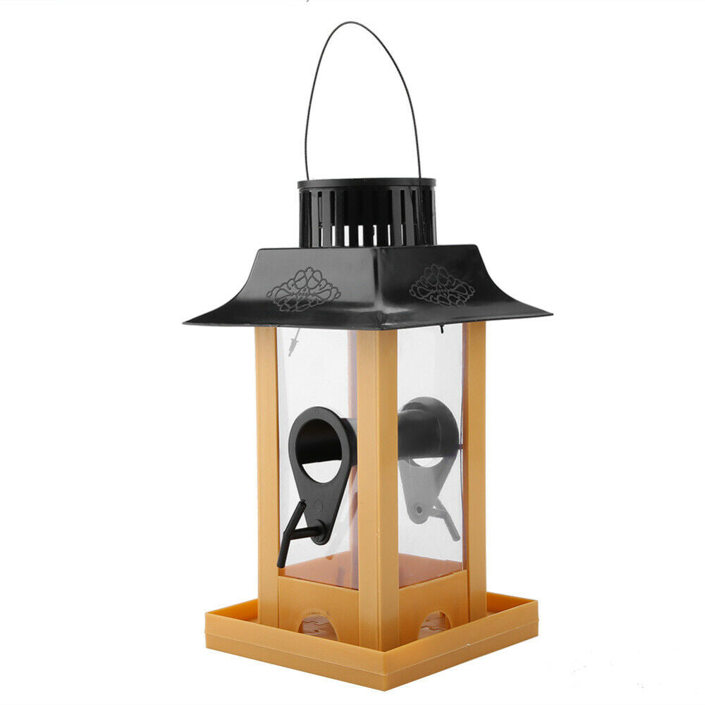Hanging Wild Bird Feeder Solar LED Light Outdoor Balcony Decor Parrot Feeder