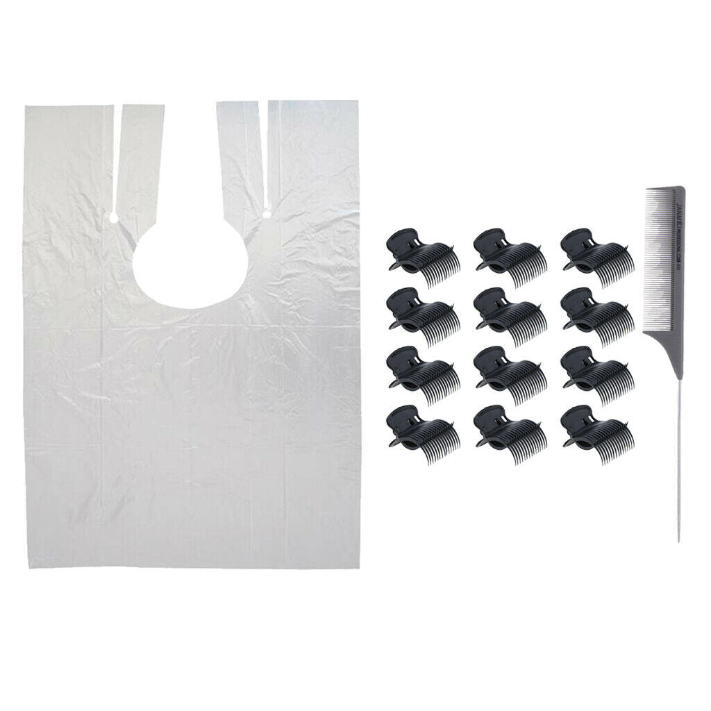 Disposable Barber Hair Cutting Capes w/ Perm Dye Coloring Rollers Comb