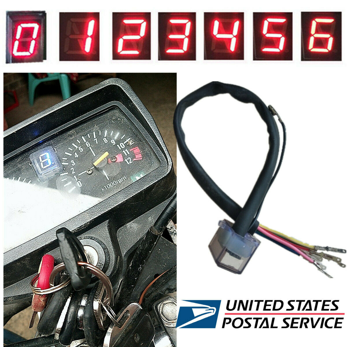12V 0-6 Red Digital LED Motorcycle Gear Indicator  Shift Lever Sensor Waterproof