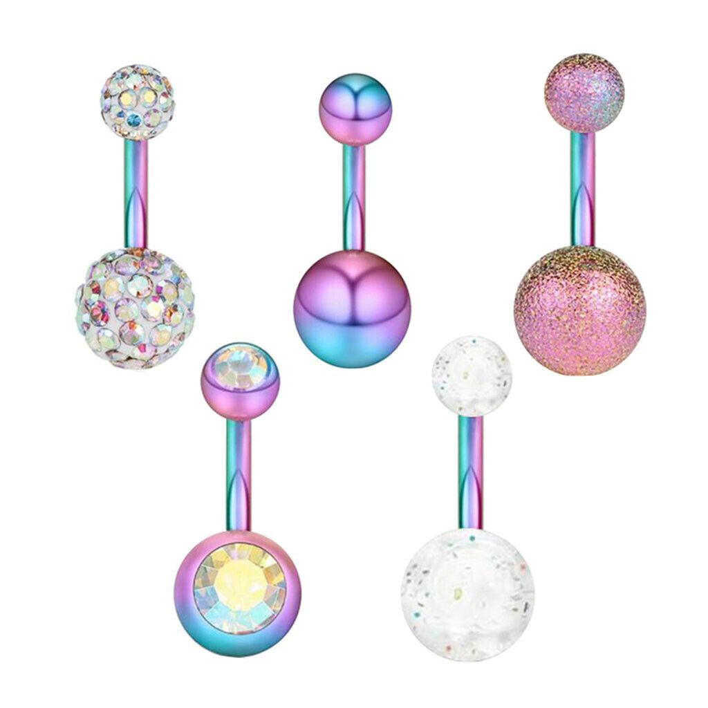 5pcs Steel Crystal Rhinestone Belly Button Navel Ring Piercings Jewelry