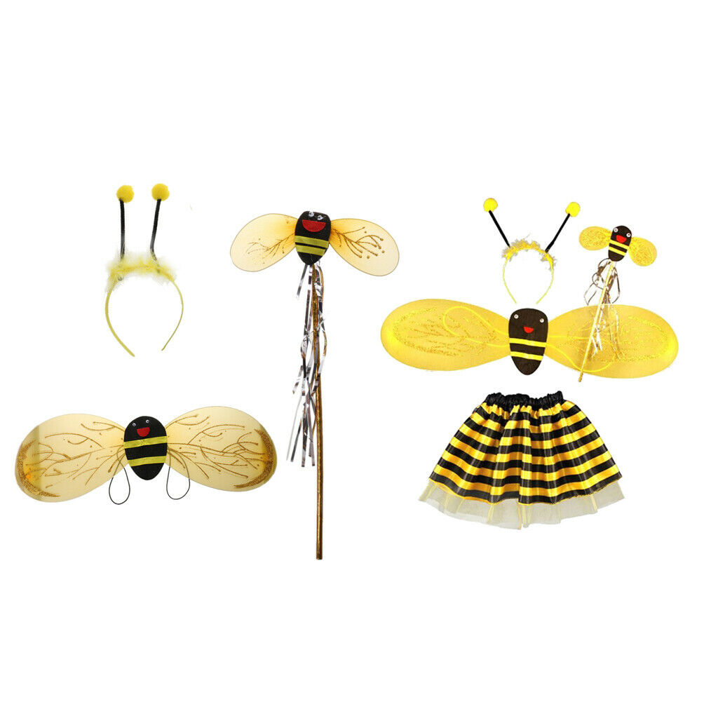 Girls Bumble Bee Costume Fairy Party Fancy Dress Halloween Outfit Wing Set