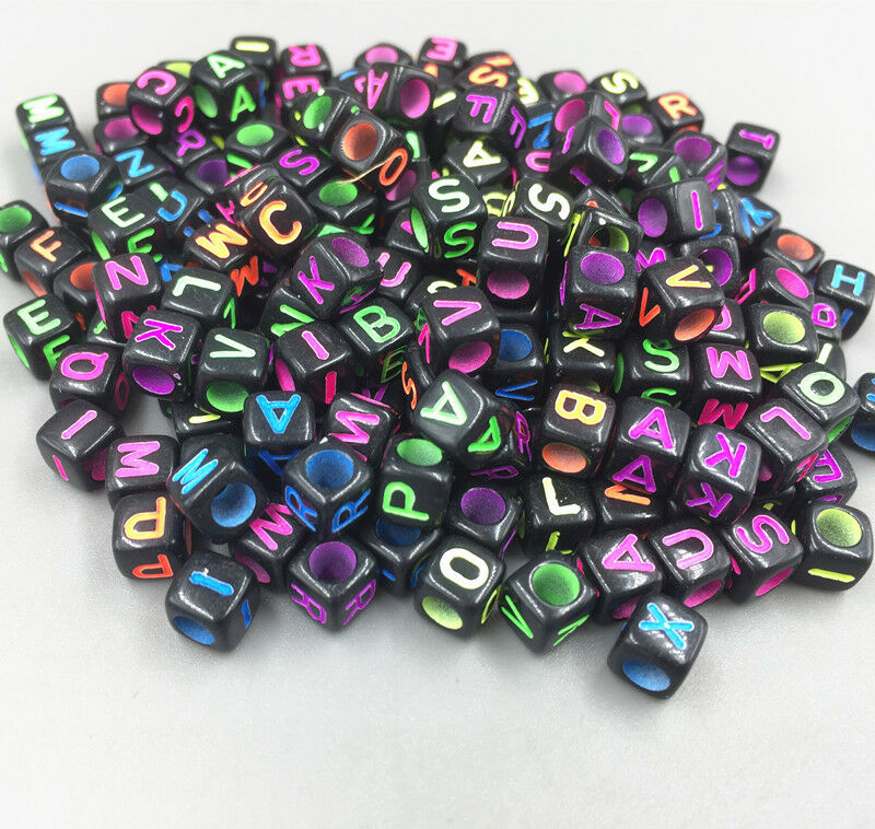 100pcs Mix-color Cubic Acrylic Letter/ Alphabet crafts Beaded Spacer Beads 6x6mm