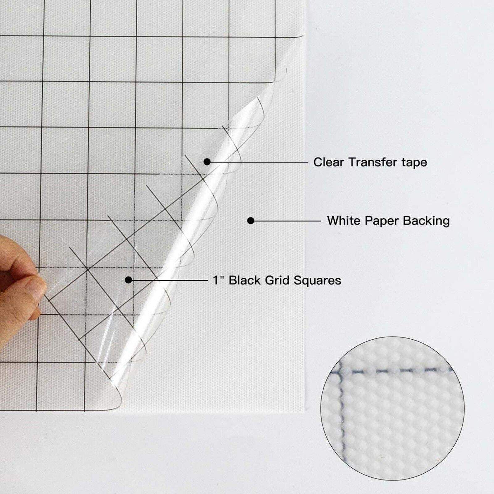 2Roll Clear Vinyl Transfer Paper Tape Black Alignment Grid 12 x 60'' for Cricut