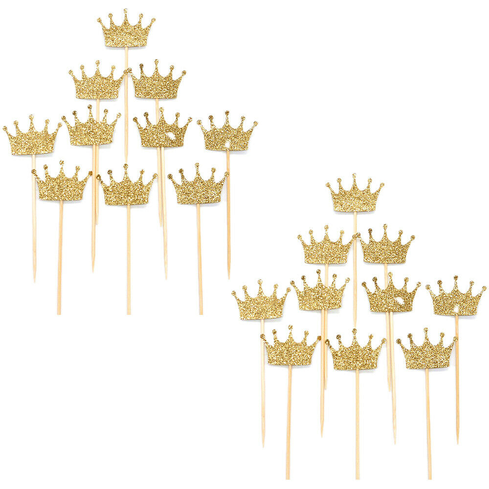 20x Cake Toppers Crown Cupcake Picks New Year Birthday Party Decor Supplies