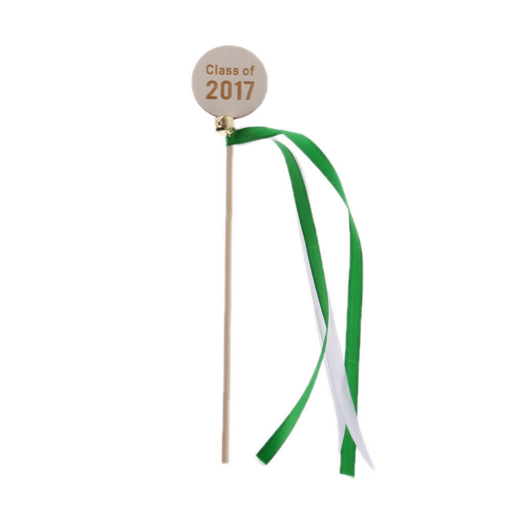 10 Pieces Class of 2017 Wooden Ribbon Wand with Bell for Graduation Party