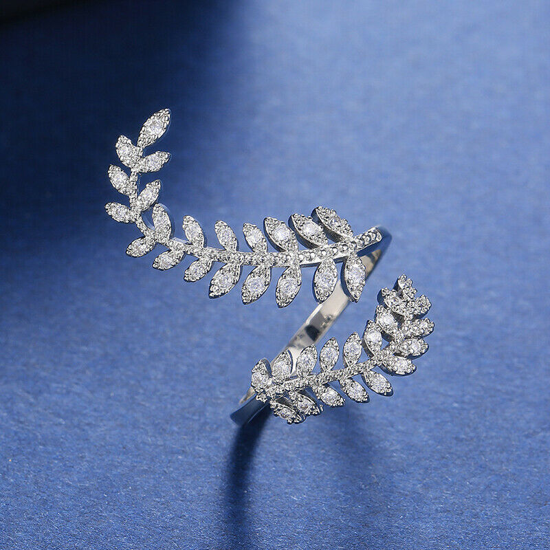 Fashion Leaf Opening Ring for Women Wedding Party Finger Ring Adjustable .l8