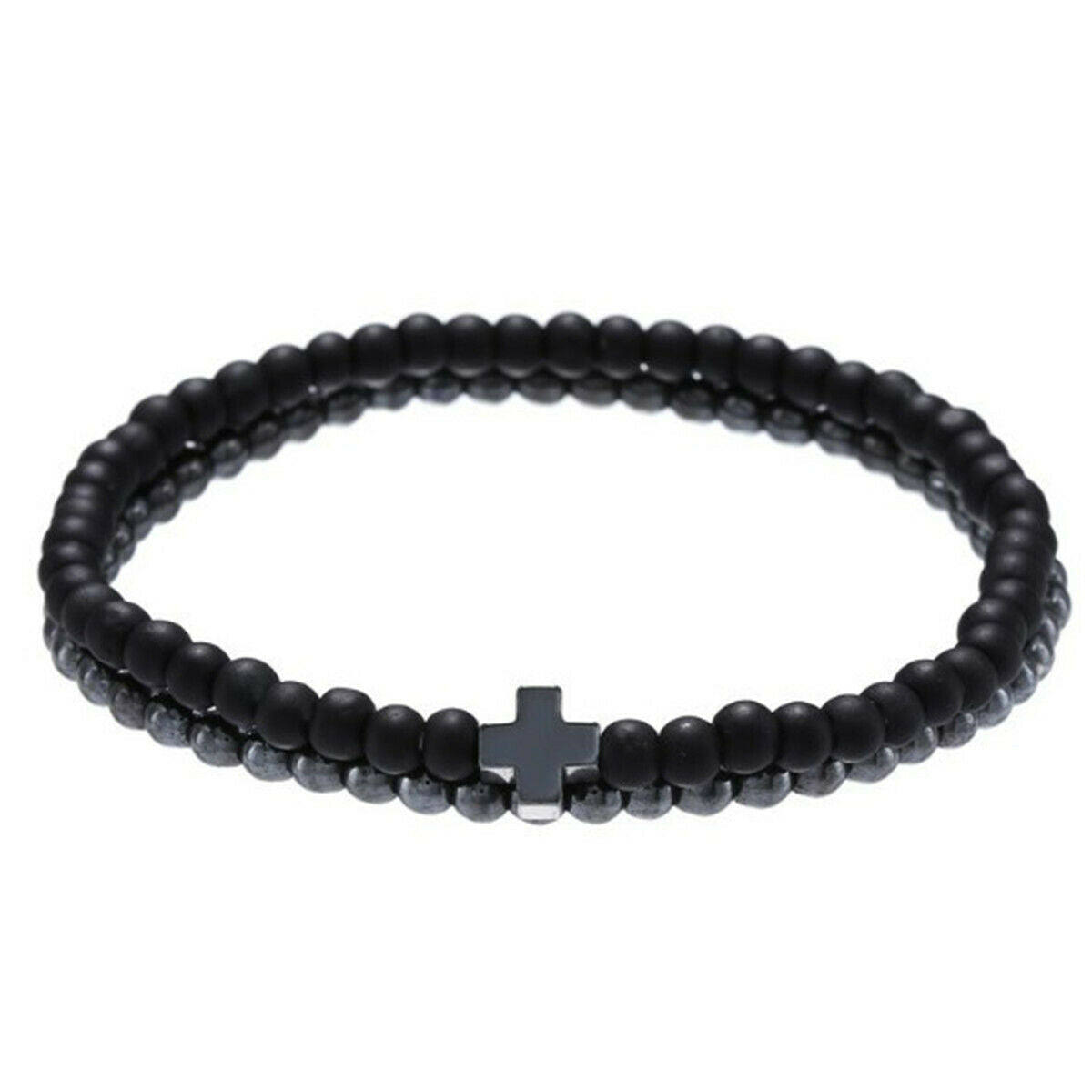 2pcs Cross Cooper Bead Bracelet Men Matte Lava Volcanic Stone Charm Jewelry