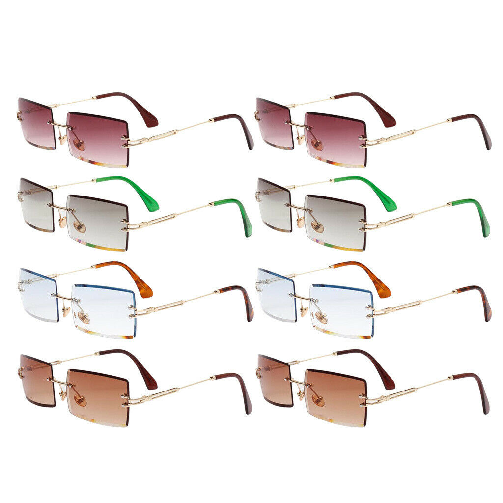 8 Piece Womens Rimless Sunglasses Classic Designer Tinted Lens Eyewear