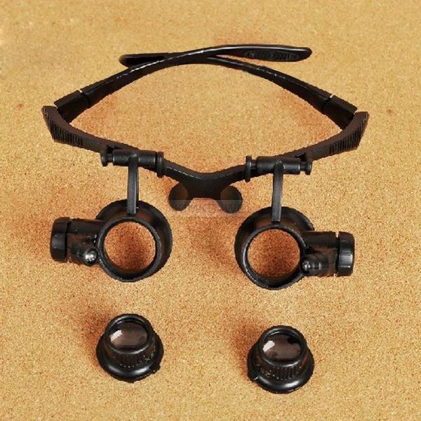 10X 15X 20X 25X LED Double Eye Jeweler Watch Repair Magnifier Glasses Loupe Lens