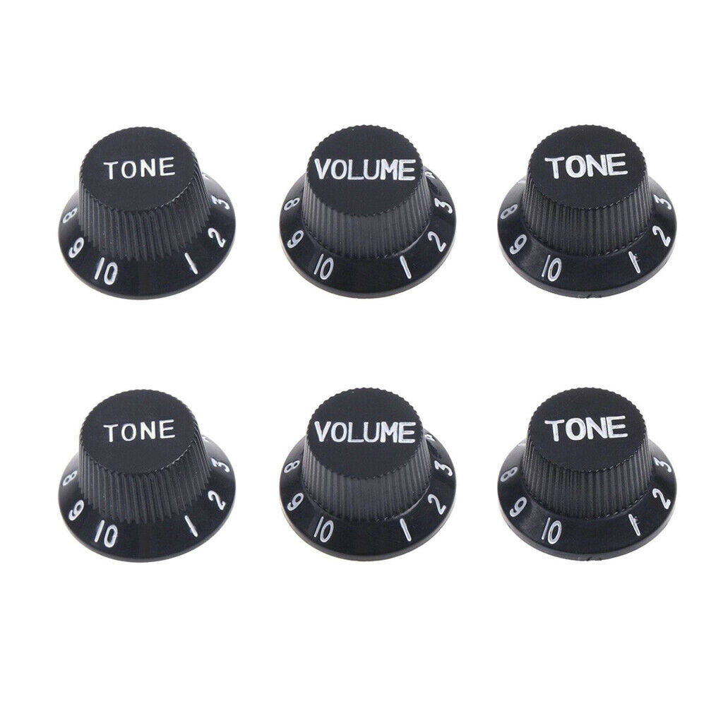 6PCS BLACK PLASTIC GUITAR / BASS CONTROL KNOB, TONE And VOLUME