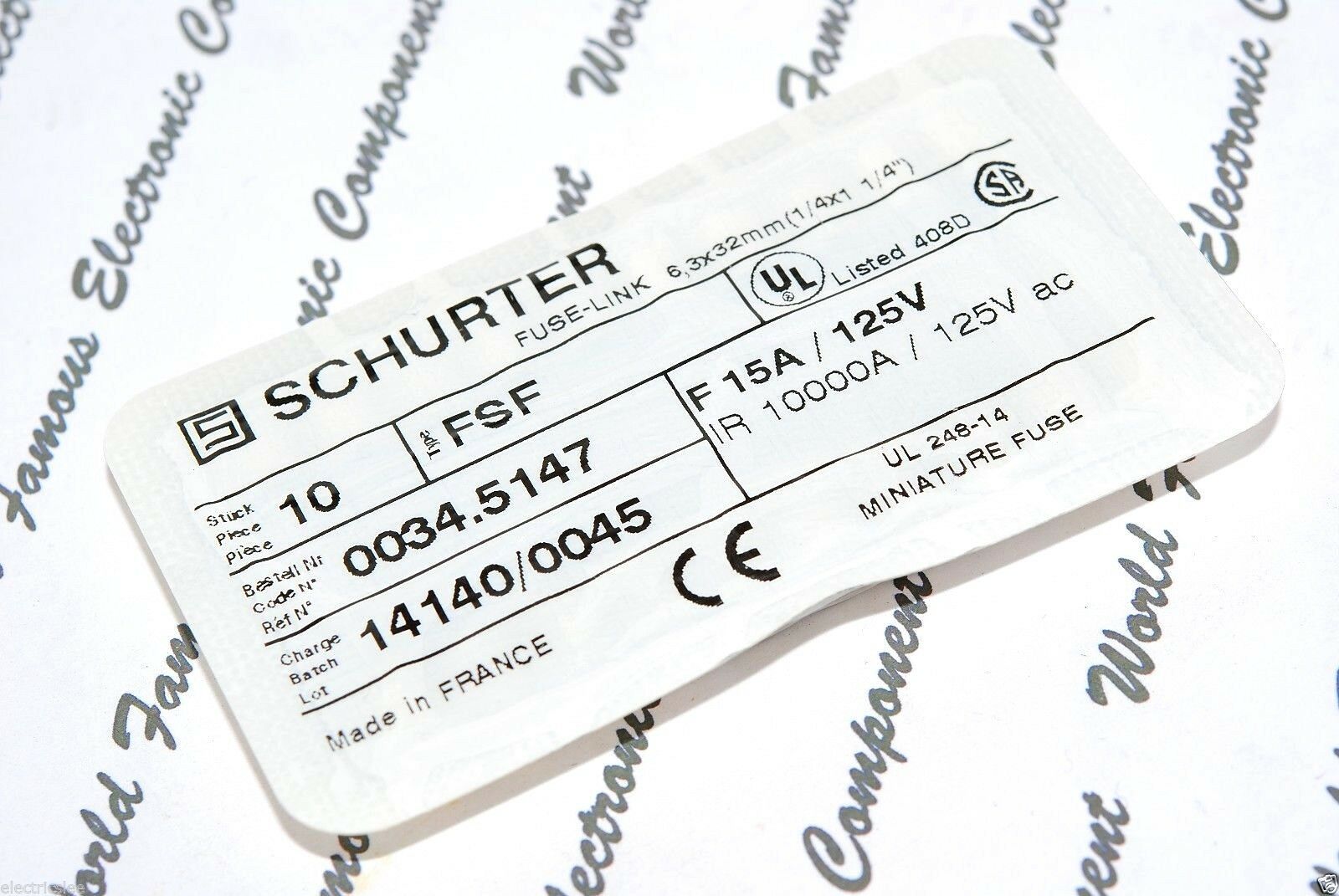 5pcs - SCHURTER / bel (F) 15A 125V 6.3x32mm Glass Fuse - FSF 0034.5147