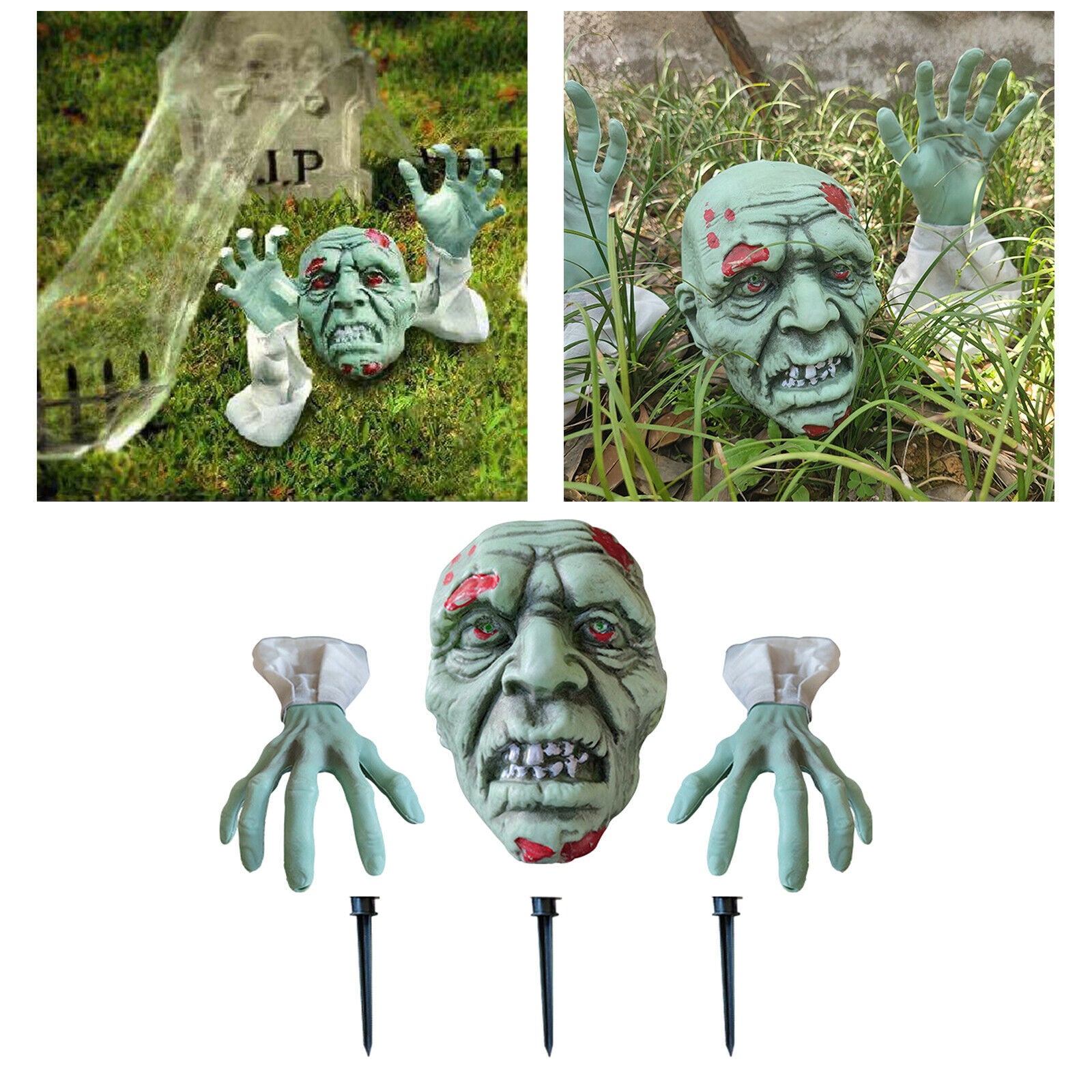 Scary Garden Zombie Decoration Spook House Lawn Spooky Head Arms Ornament
