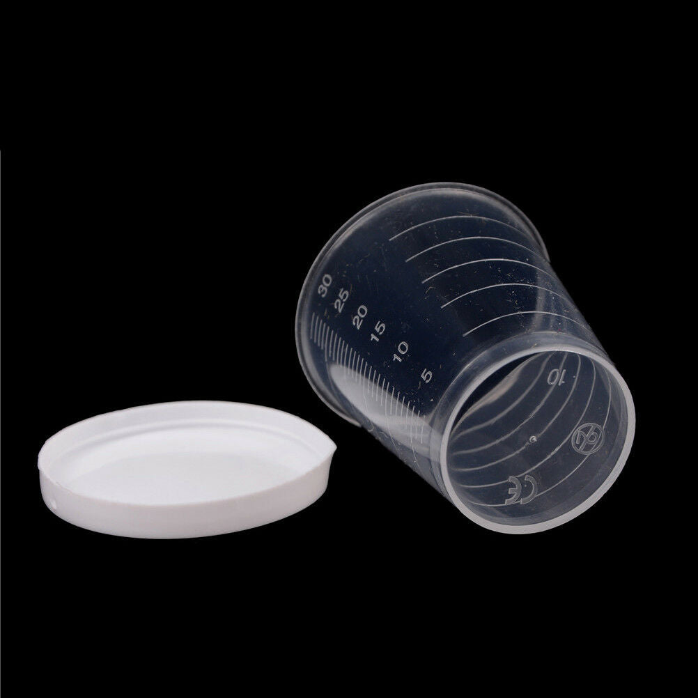 10x 30ml Plastic Lab Test Liquid Measuring Container Cups with Cap BDAU