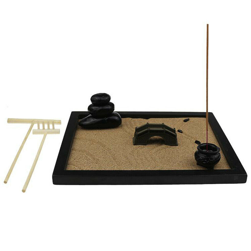 Tabletop Zen Garden Set with Free Rake with Base Tray Relaxation Sandbox Kit