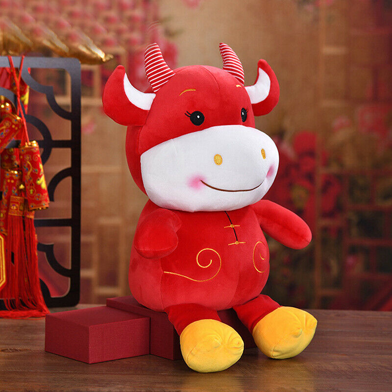 22cm 2021 New Year Chinese Zodiac Ox Cattle Plush Toys Cute Red Cow Masco.l8