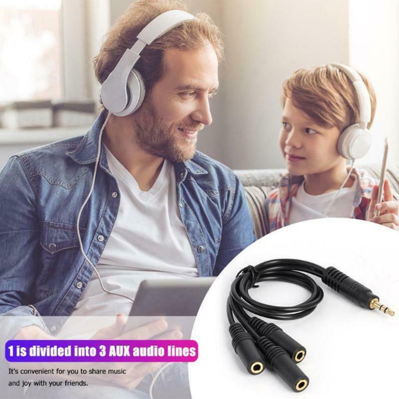 3.5mm PVC 3-Pole Plug to 3 Way Stereo Audio- Headphone Splitter Adapter Cable
