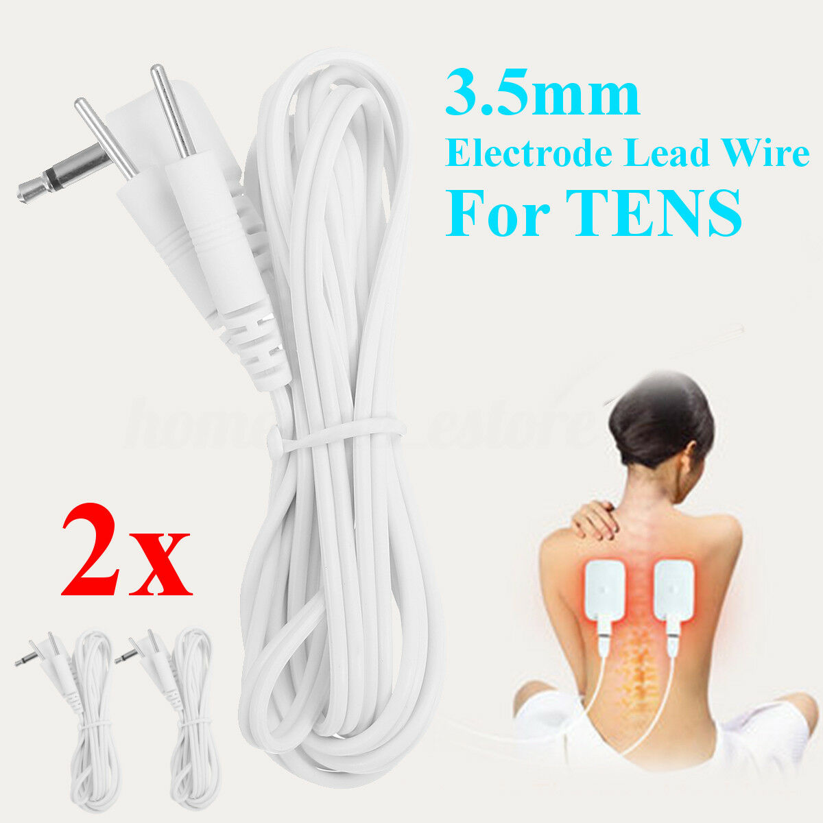 2X 3.5mm Replacement Electrode Pads Lead Cable Wire Connection for Tens Black