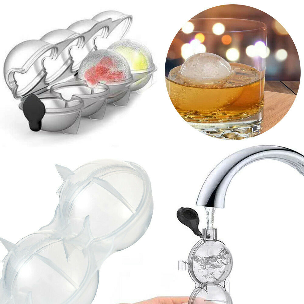 2.2" Round Silicone Ice Cube Ball Maker Tray 4 Large Sphere Mold Bar DIY Mould
