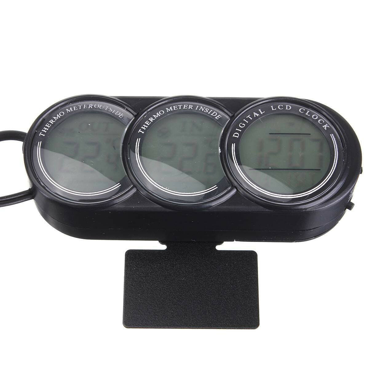 Car Mini Dashboard In/Outdoor Temperature Thermometer &Clock LCD Digital Display