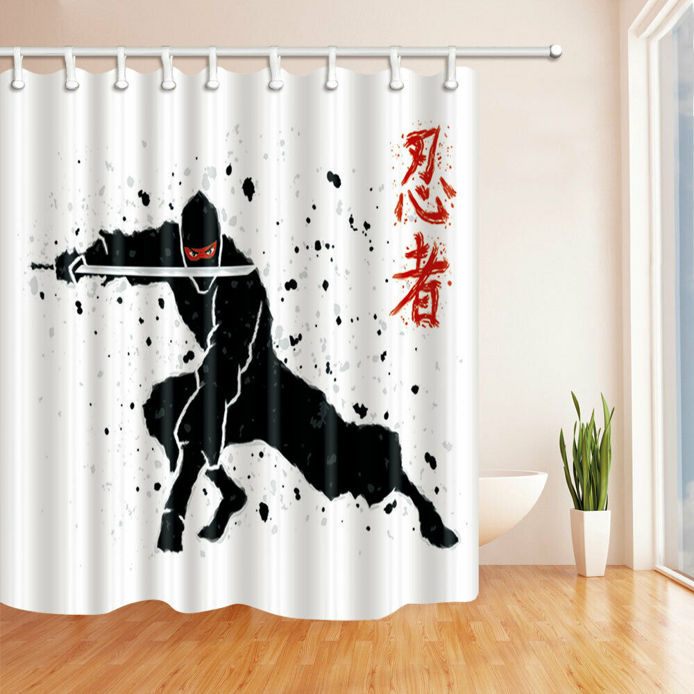 Japanese Ninja Fabric Bathroom Shower Curtains & Hooks 71"