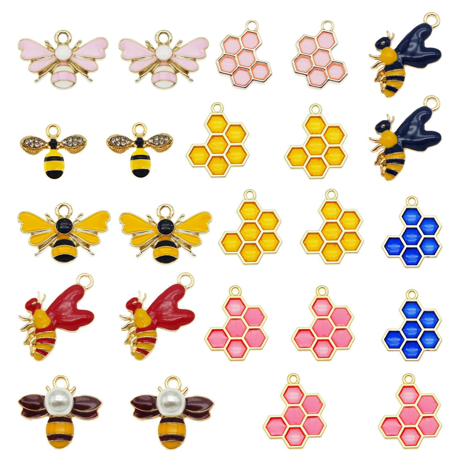 12 PCS Assorted Honeycomb Enamel Charm Bee Pendant for Bracelet Necklace Craft