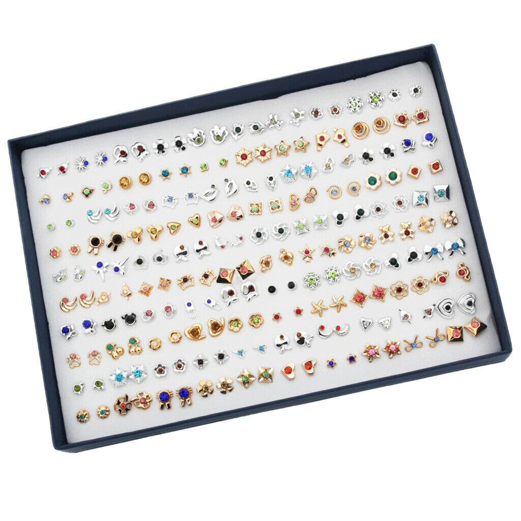 100Pairs Multiple Styles Stud Earrings Set with Organizer Box for Women Lady
