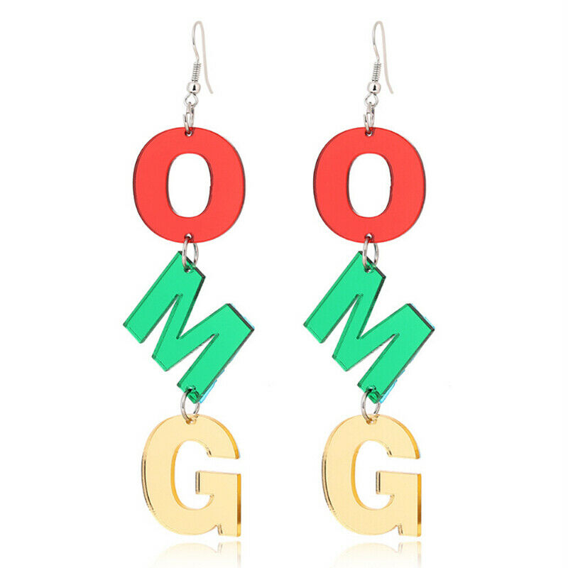 Funky Acrylic Hip Hop Long Dangle Drop Colorful OMG Shape Earrings Jewelr.l8