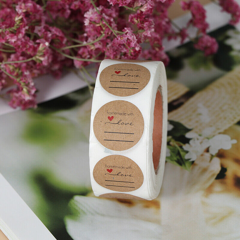 500Pcs/Roll 2.5cm DIY Handmade With Love Label Wedding Stickers Kraft Lab.l8