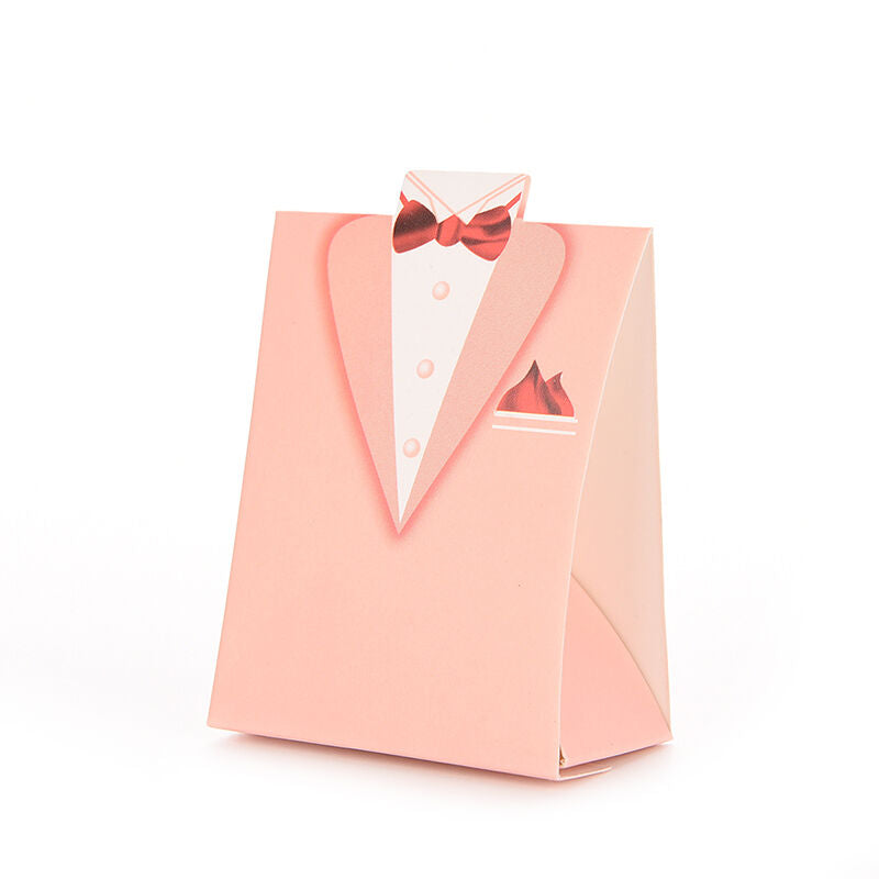 100Pcs Pink Bride Groom Tuxedo Dress Gown Wedding Favor Candy Boxes GiftB_DD