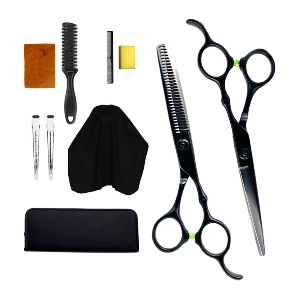 Pack of 10 Hair Cutting Haircut Scissors Kit and Accessories Scissors Black