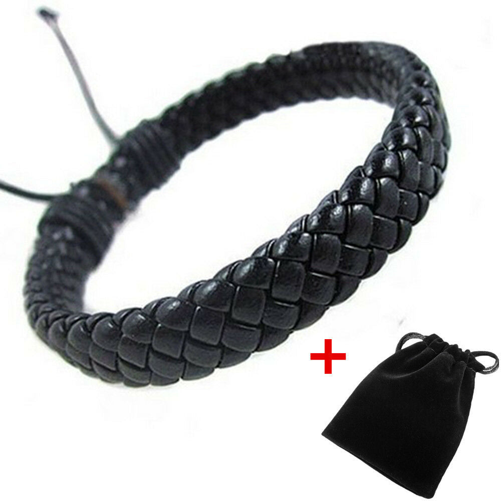 Retro Leather Bracelet Bangle Cuff Rope Black Surfer Wrap Adjustable Men Women