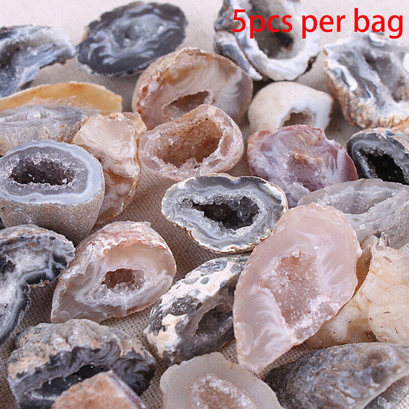 5Pcs Geodes Oco Agate Natural Crystals Druzy Halves Quartz Specimen.l8