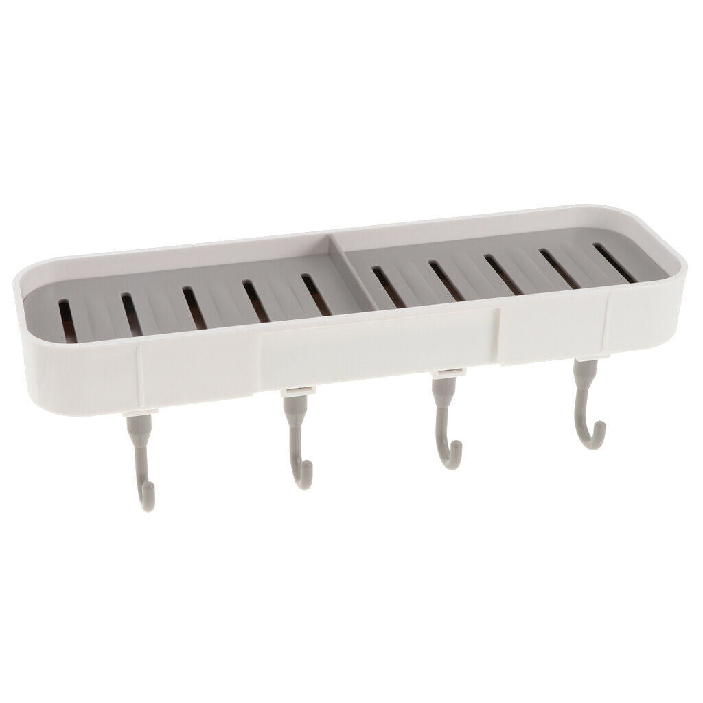 Adhesive Soap Dish Holder with 4 Pcs Hooks,11.0x3.1x1.2'' for Bathroom Kitchen