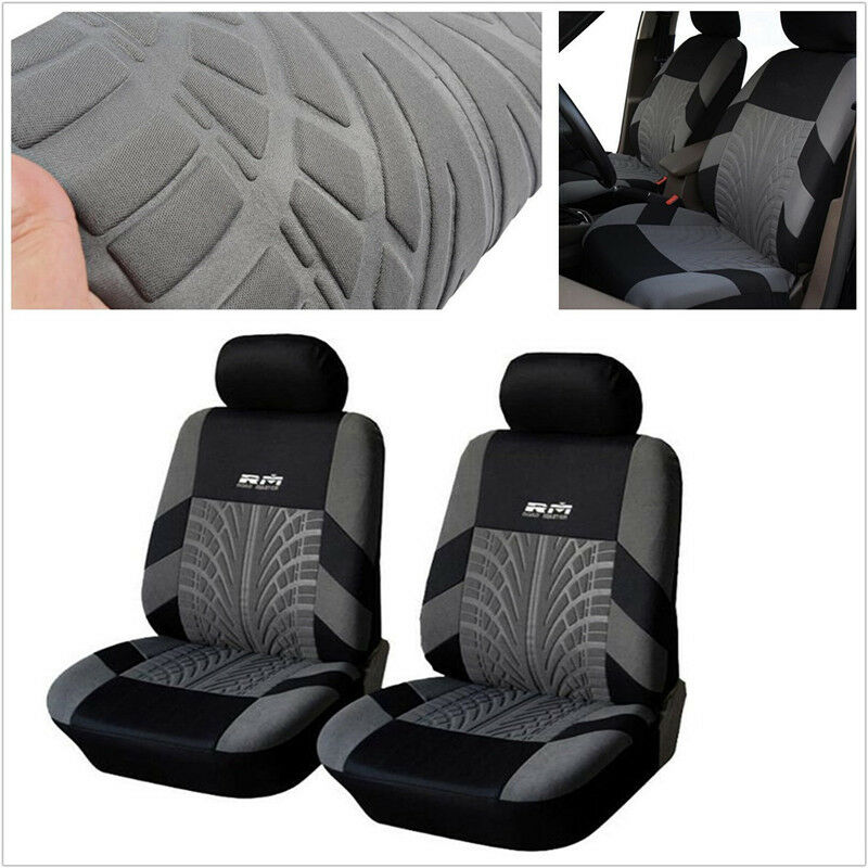 2 Pcs Classic Washable Embroidery Car Seat Cover Set+2x Separate Headrest Cover