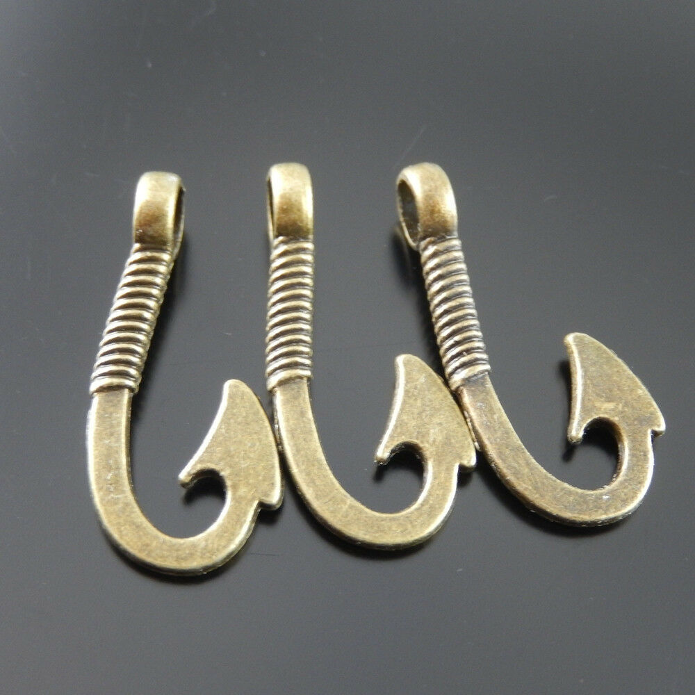 20 pcs Antiqued Bronze Fish hook Metal Pendant Bracelet Making Charm 25*14*3mm