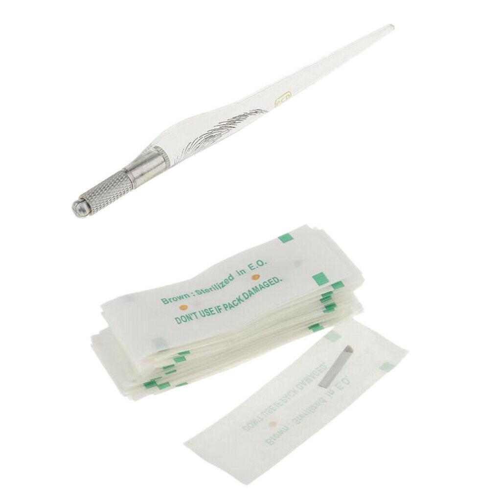 Manual Tattoo Pen Eyebrow Makeup Machine +50pcs 12 Pin Microblading Needles
