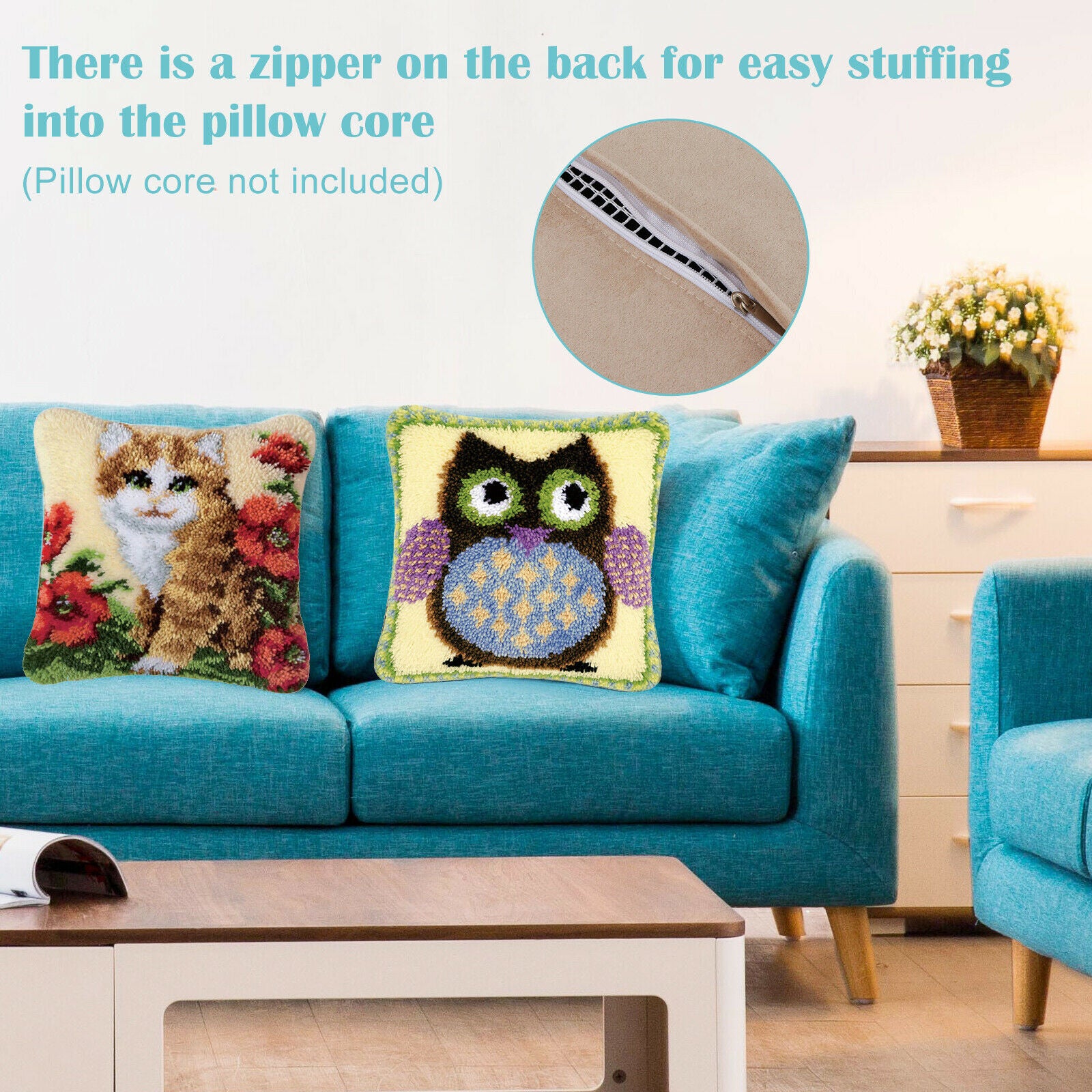 3Pcs Blank Latch Hooking Pillowcase Sofa Cushions Mat Needlework Making