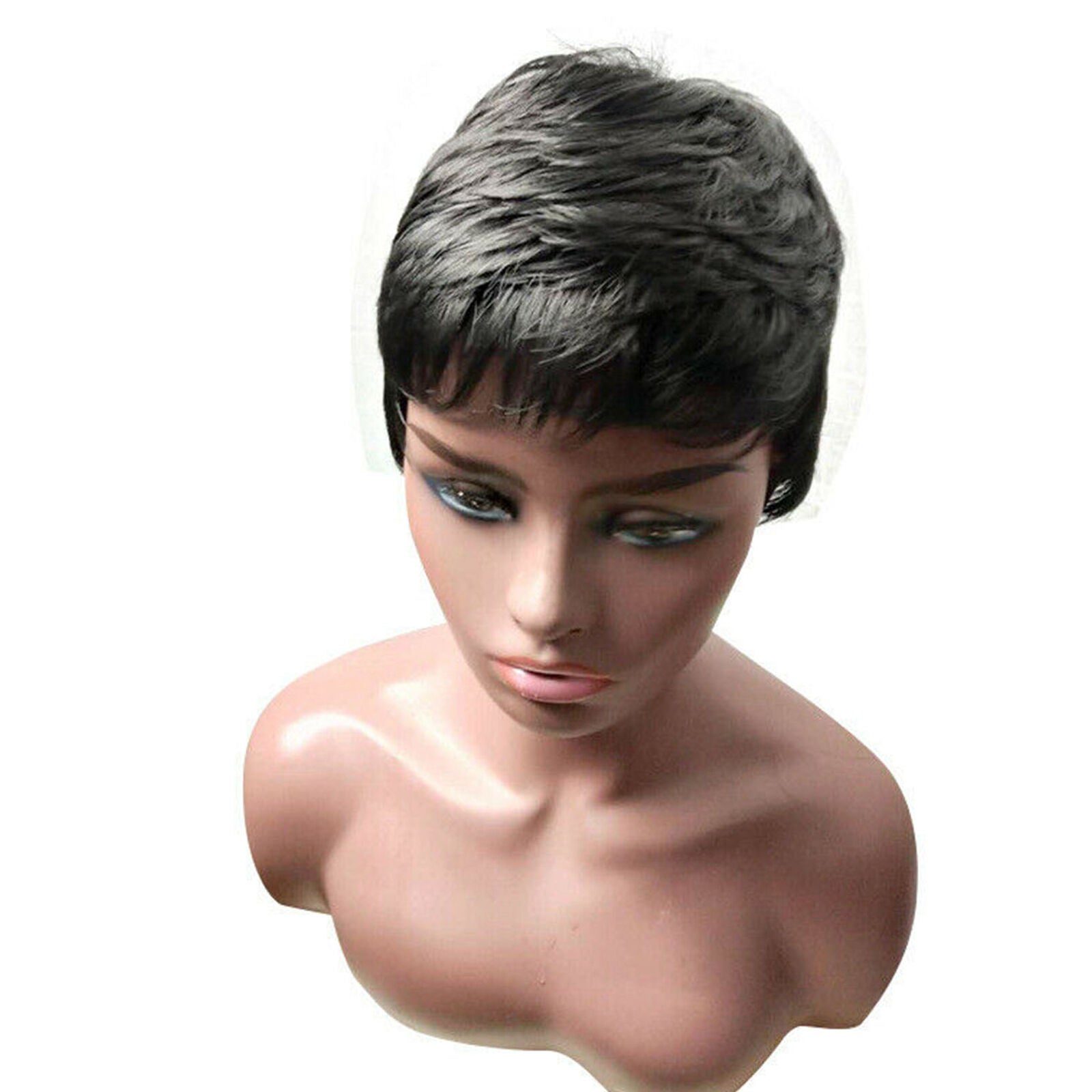 Fashion Women Short Cut Wig Full Wigs Wavy Hair Black Boycut Fiber