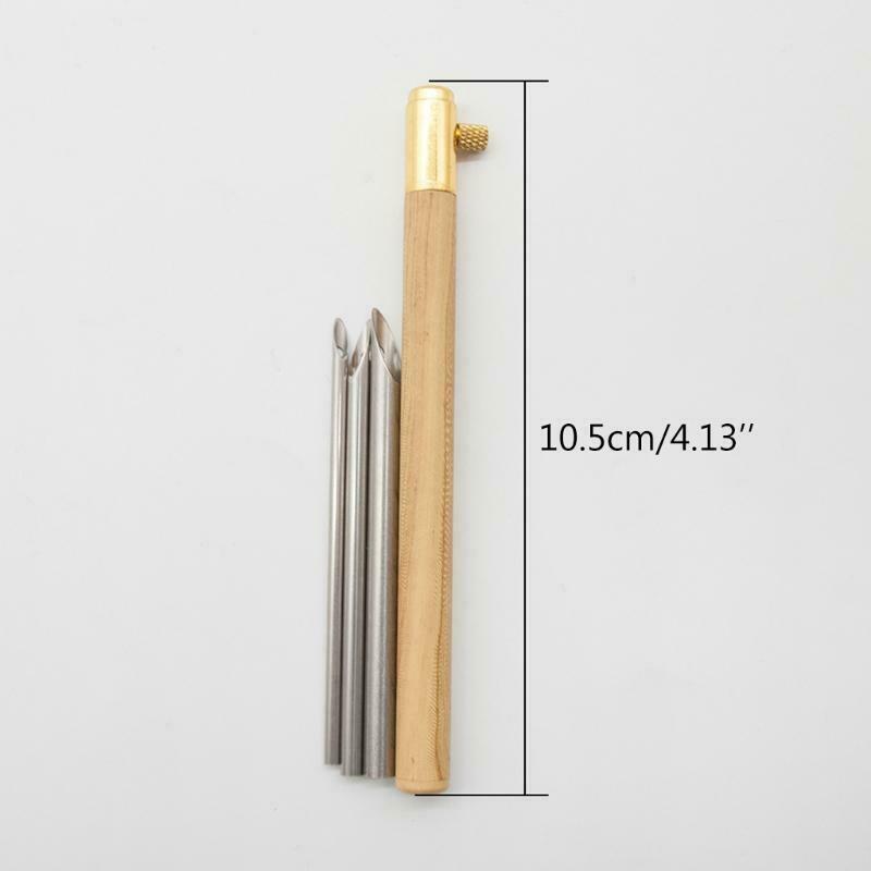 Wooden Handle Punch Poke Needle Embroidery Pen Wire Guide Sewing Weaving Tools