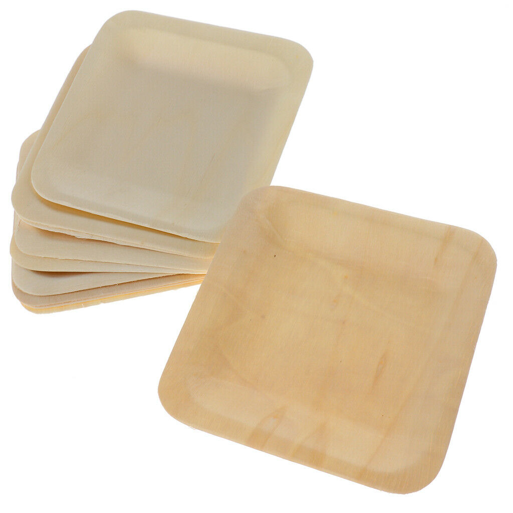 10pcs Wooden Plates Disposable Wedding Birthday Party Tableware 115x115mm