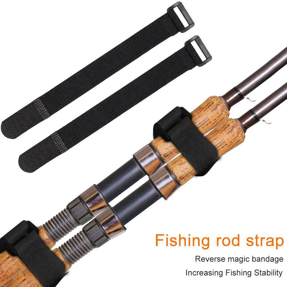 20pcs/Set Fishing Rod Tie Holder Strap Suspenders Fastener Loop Belts Kit Black