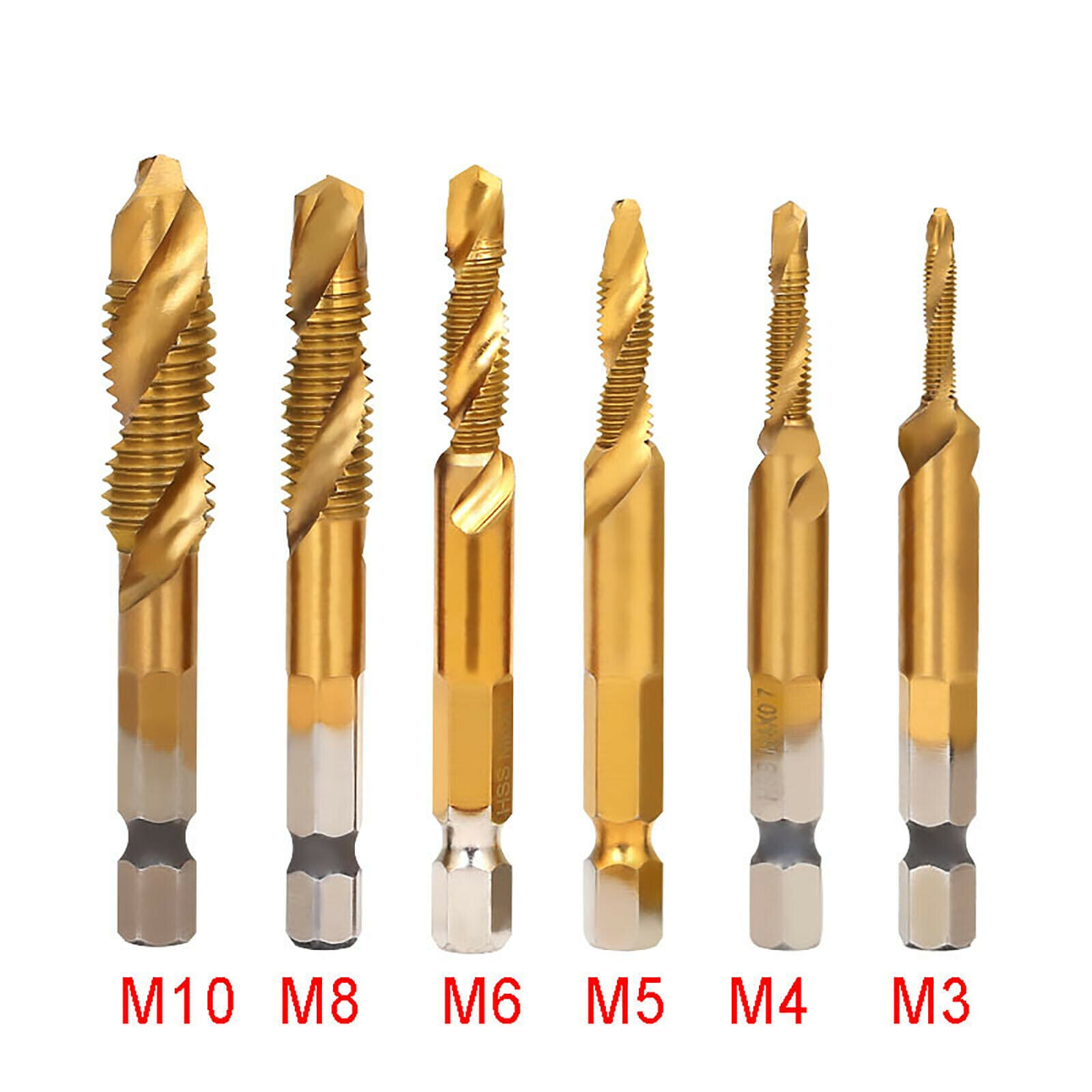 M3~M10 Set Titanium-plated HSS Hex Shank Combination Drill Bit Thread Tap Kit