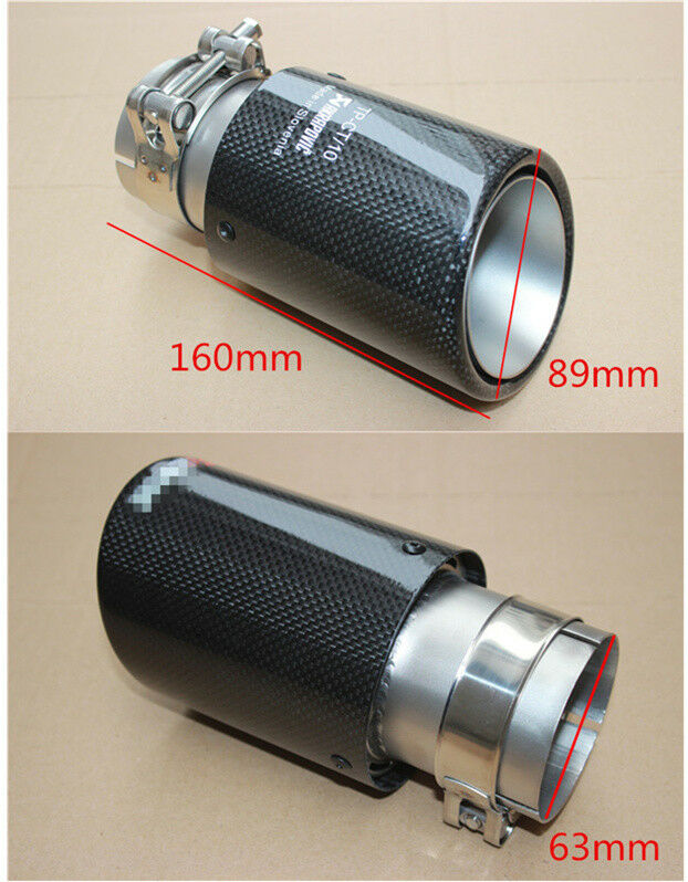 Durable Carbon Fiber Auto Car Exhaust Tip 63MM IN-89MM OUT Muffler Tip